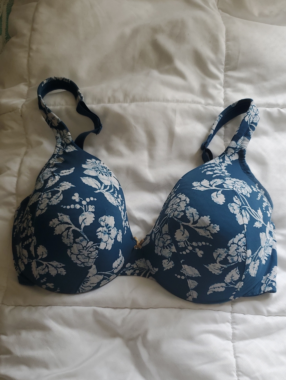 Cacique Teal Bra with White Floral Print